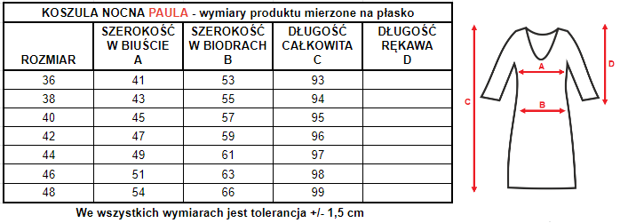 wymiary koszuli nocnej Paula